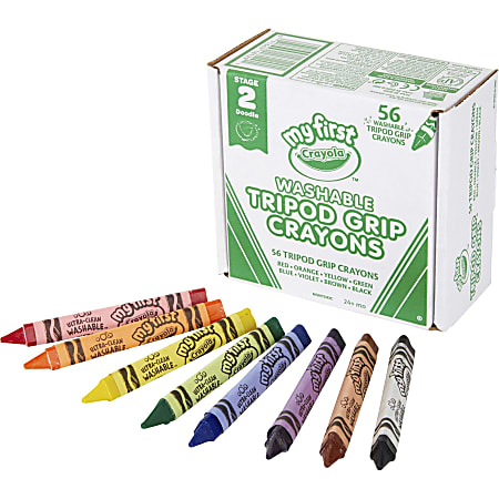 Crayola My First Washable Tripod Grip Crayons Red Orange Yellow Green Blue  Purple Brown Black 56 Pack - Office Depot